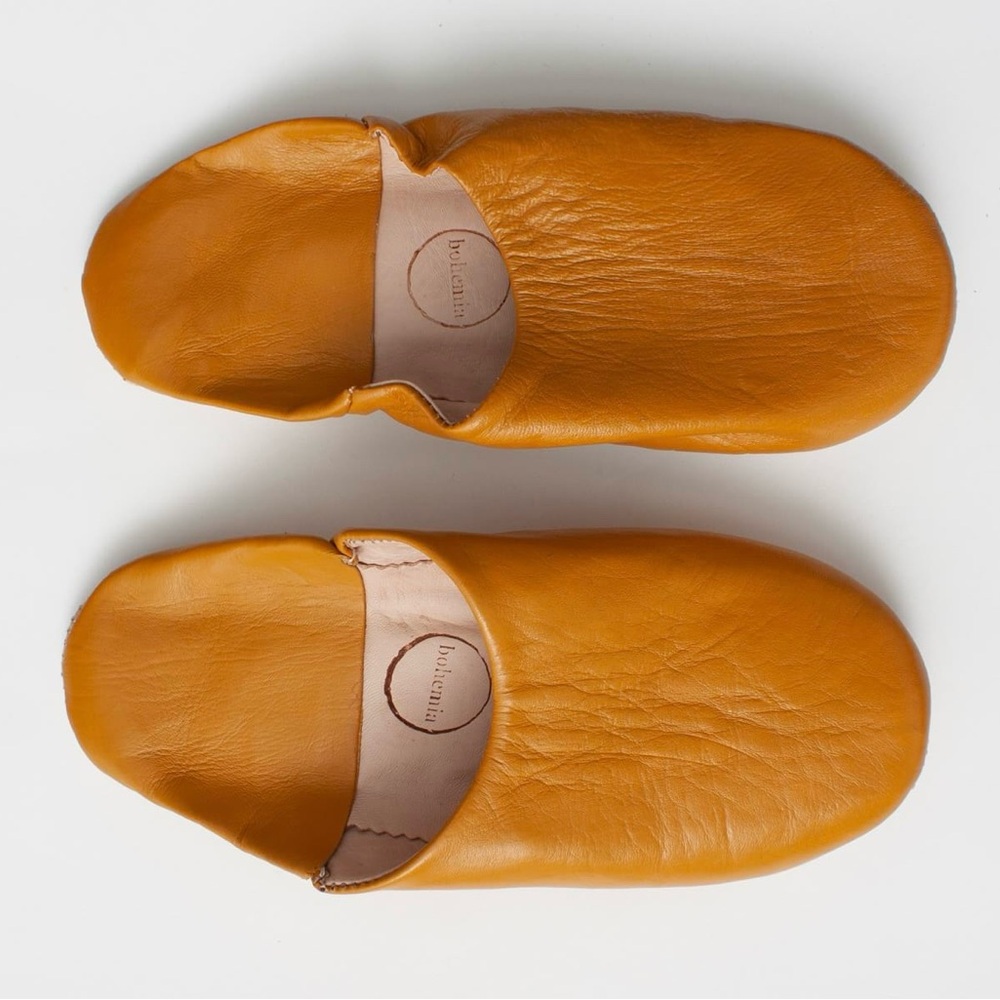 Mustard Moroccan leather babouche slippers